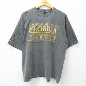 XL/古着 半袖 ビンテージ Tシャツ メンズ 90s フロリダ ジャマイカ 大きいサイズ コットン クルーネック 濃グレー spe 23may01 中古 2OF