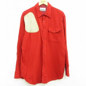 XL/古着 長袖 ウール シャツ メンズ 90s 肩当てヒジ当てスエードレザー ロング丈 赤 レッド 22nov08 中古 トップス 5OF