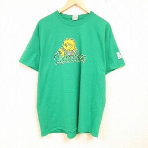 XL/古着 半袖 Tシャツ メンズ DALERS ライオン 大きいサイズ コットン クルーネック 緑 グリーン 24feb13 中古 2OF
