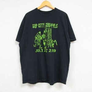 XL/古着 半袖 Tシャツ メンズ 木 スポンサー クルーネック 黒 ブラック 23jun19 中古 2OF