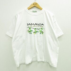 XL/古着 半袖 ビンテージ Tシャツ メンズ 00s ジャマイカ トカゲ 刺繍 大きいサイズ コットン クルーネック 白 ホワイト 23jul19 中古 2OF