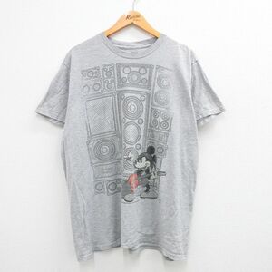 XL/古着 半袖 Tシャツ メンズ ディズニー ミッキー ギター クルーネック グレー 霜降り 23jul22 中古 2OF