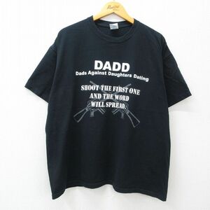 XL/古着 半袖 ビンテージ Tシャツ メンズ 00s 銃 スカル DADD 大きいサイズ コットン クルーネック 黒 ブラック spe 23jul18 中古 2OF