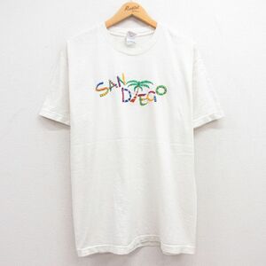 L/古着 半袖 ビンテージ Tシャツ メンズ 00s サンディエゴ ヤシの木 刺繍 コットン クルーネック 白 ホワイト 23aug08 中古 2OF