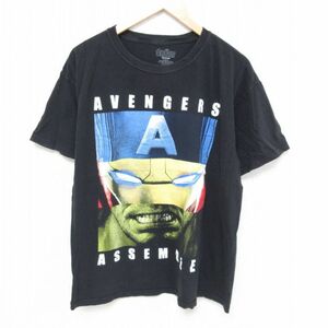 XL/古着 半袖 Tシャツ メンズ マーベル アベンジャーズ アッセンブル コットン クルーネック 黒 ブラック 23jul17 中古 2OF