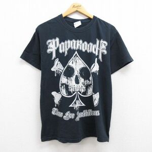 M/古着 ヘインズ 半袖 ビンテージ ロック バンド Tシャツ メンズ 00s パパローチ コットン クルーネック 黒 ブラック 22may26 中古 5OF