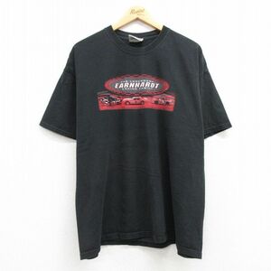 XL/古着 半袖 ビンテージ Tシャツ メンズ 00s レーシングカー デイルアンハート 大きいサイズ コットン クルーネック 黒 ブラック 23ap 2OF