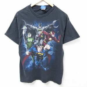 L/古着 半袖 Tシャツ メンズ DCコミックス ジャスティスリーグ スーパーマン バットマン BATMAN コットン クルーネック 黒 ブラック 24 2OF
