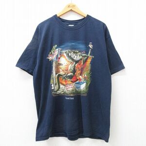 XL/古着 半袖 ビンテージ Tシャツ メンズ 00s ワニ サウザンド 大きいサイズ コットン クルーネック 紺 ネイビー 24feb09 中古 2OF