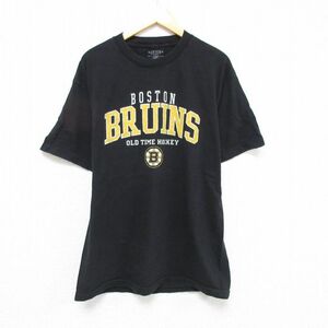 L/古着 半袖 Tシャツ メンズ NHL ボストンブルーインズ コットン クルーネック 黒 ブラック アイスホッケー 23apr06 中古 2OF