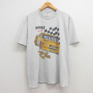 XL/古着 半袖 ビンテージ Tシャツ メンズ 90s レーシングカー ボビードッター 大きいサイズ クルーネック 薄グレー 霜降り 23jun03 中 2OF