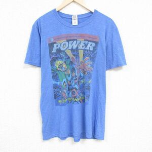 XL/古着 半袖 Tシャツ メンズ POWER クルーネック 薄紺 ネイビー 霜降り 24mar30 中古 2OF