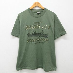 XL/古着 ヘインズ 半袖 ビンテージ Tシャツ メンズ 90s DRAGON RUN クルーネック 濃緑 グリーン 23mar11 中古 5OF