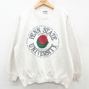 XL/古着 長袖 スウェット メンズ 90s バラ ペンシルベニア カレッジ クルーネック 生成り 23sep08 中古 スエット トレーナー トップス 2OF