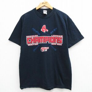 L/古着 半袖 ビンテージ Tシャツ メンズ 00s MLB ボストンレッドソックス 紺 ネイビー メジャーリーグ ベースボール 野球 23apr01 中古 2OF