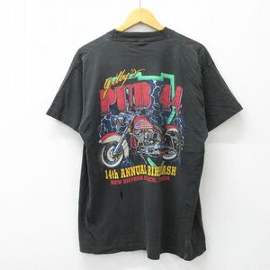 XL/古着 フルーツオブザルーム 半袖 ビンテージ Tシャツ メンズ 90s バイク 胸ポケット付き 大きいサイズ コットン クルーネック 黒 ブ 2OF