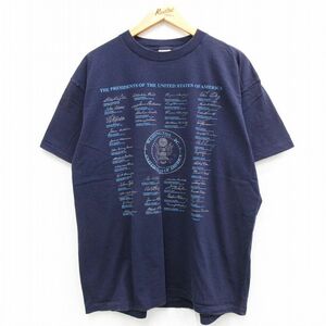 XL/古着 半袖 ビンテージ Tシャツ メンズ 90s アメリカ大統領 ワシントンDC 大きいサイズ コットン クルーネック 紺 ネイビー spe 23ma 2OF