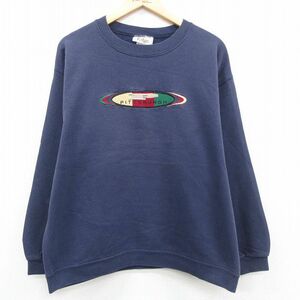 XL/古着 長袖 スウェット メンズ 90s ピッツバーグ 刺繍 クルーネック 紺 ネイビー 23sep21 中古 スエット トレーナー トップス 2OF