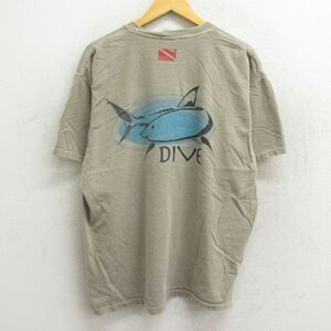 XL/古着 半袖 ビンテージ Tシャツ メンズ 00s 魚 ダイブ 大きいサイズ コットン クルーネック ベージュ カーキ 23may02 中古 2OF