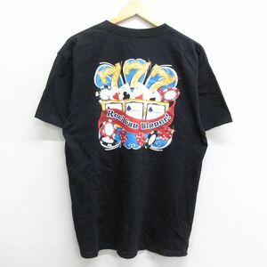 XL/古着 半袖 ビンテージ Tシャツ メンズ 00s カーニバル トランプ サイコロ コットン クルーネック 黒 ブラック 23mar22 中古 5OF