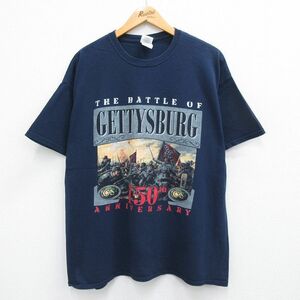 XL/古着 半袖 ビンテージ Tシャツ メンズ 00s ゲティスバーグの戦い 150周年 大きいサイズ コットン クルーネック 紺 ネイビー 23jul03 2OF