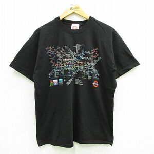 L/古着 半袖 ビンテージ Tシャツ メンズ 00s 地下鉄 ロンドン コットン クルーネック 黒 ブラック 23jul11 中古 2OF