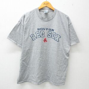XL/古着 半袖 ブランド Tシャツ メンズ 00s MLB ボストンレッドソックス 大きいサイズ クルーネック グレー 霜降り メジャーリーグ ベ 2OF