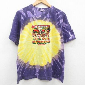 L/古着 半袖 ビンテージ Tシャツ メンズ 00s ジャマイカ コットン クルーネック 紫 パープル タイダイ 23jun21 中古 2OF