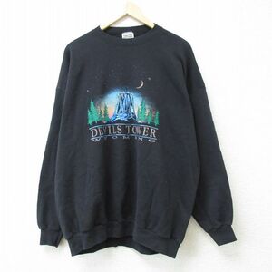 XL/古着 長袖 スウェット メンズ 90s DEVILS TOWER ワイオミング 大きいサイズ クルーネック 黒 ブラック spe 23sep06 中古 スエット 2OF