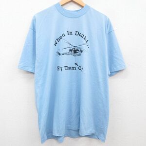 XL/古着 ヘインズ 半袖 ビンテージ Tシャツ メンズ 80s ヘリコプター 大きいサイズ クルーネック 薄紺 ネイビー 23jun29 中古 2OF