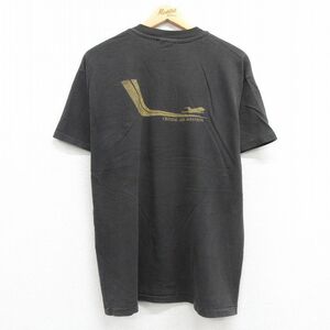 L/古着 ヘインズ 半袖 ビンテージ Tシャツ メンズ 90s 飛行機 コットン クルーネック 黒 ブラック spe 23jul01 中古 2OF