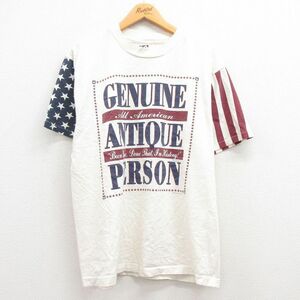 L/古着 半袖 ビンテージ Tシャツ メンズ 90s ANTIQUE コットン クルーネック 生成り他 23mar09 中古 5OF