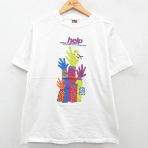 L/古着 半袖 ビンテージ Tシャツ メンズ 00s 手 help アート コットン クルーネック 白 ホワイト 23jun26 中古 2OF