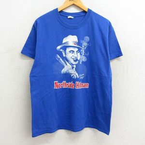 L/古着 半袖 ビンテージ Tシャツ メンズ 00s アルカポネ ギャング ベースボール 野球 コットン クルーネック 青 ブルー spe 23aug23 中 2OF