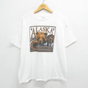 XL/古着 半袖 ビンテージ Tシャツ メンズ 00s グリズリー クマ アラスカ コットン クルーネック 白 ホワイト 23may11 中古 2OF