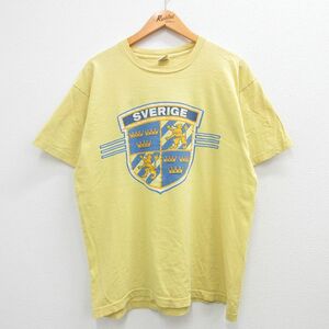 XL/古着 半袖 ビンテージ Tシャツ メンズ 90s スウェーデン エンブレム コットン クルーネック 黄 イエロー spe 23jul28 中古 2OF