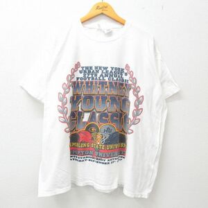 XL/古着 半袖 ビンテージ Tシャツ メンズ 90s フットボール グラムリング大学 ハンプトン大学 大きいサイズ クルーネック 白 ホワイト 2OF