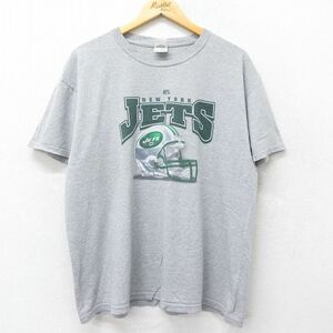 XL/古着 フルーツオブザルーム 半袖 ビンテージ Tシャツ メンズ 00s NFL ニューヨークジェッツ 大きいサイズ クルーネック グレー 霜降 2OF