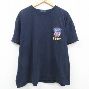 XL/古着 半袖 ビンテージ Tシャツ メンズ 00s FDNY 消防署 大きいサイズ コットン クルーネック 紺 ネイビー 23jul14 中古 2OF