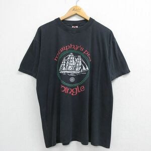 XL/古着 半袖 ビンテージ Tシャツ メンズ 00s 船 Murphys pub コットン クルーネック 黒 ブラック 23jul18 中古 2OF