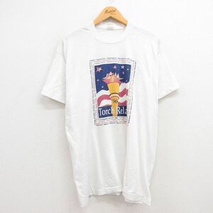 L/古着 半袖 ビンテージ Tシャツ メンズ 90s トーチリレー 聖火 クルーネック 白 ホワイト 23aug09 中古 2OF