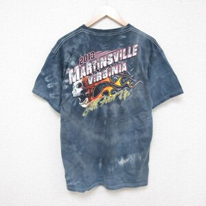 L/古着 半袖 Tシャツ メンズ マーティンズビル バージニア コットン クルーネック 薄紺 ネイビー タイダイ 23jun27 中古 2OF