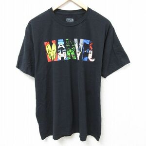 XL/古着 半袖 Tシャツ メンズ マーベル アイアンマン キャプテンアメリカ コットン クルーネック 黒 ブラック 24mar22 中古 2OF