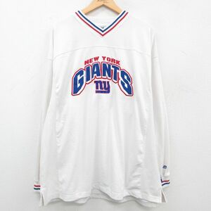 XL/古着 リー Lee 長袖 ビンテージ フットボール Tシャツ メンズ 00s NFL ニューヨークジャイアンツ 刺繍 大きいサイズ ロング丈 Vネッ 2OF