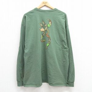 XL/古着 長袖 ビンテージ Tシャツ メンズ 00s BROWING 大きいサイズ コットン クルーネック 緑 グリーン 24feb09 中古 2OF