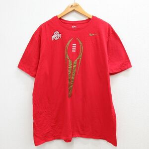 XL/古着 ナイキ NIKE 半袖 ブランド Tシャツ メンズ オハイオ ワンポイントロゴ 大きいサイズ クルーネック 赤 レッド 23mar16 中古 5OF