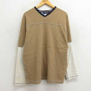 XL/古着 トミーヒルフィガー トミージーンズ 長袖 ブランド フットボール サーマル Tシャツ メンズ 90s 無地 大きいサイズ コットン ツ 2OF