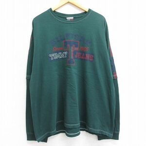 XL/古着 トミーヒルフィガー トミージーンズ 長袖 ブランド Tシャツ メンズ 90s ビッグロゴ 大きいサイズ クルーネック 緑 グリーン 23 2OF