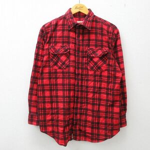 L/古着 ディッキーズ Dickies 長袖 フランネル シャツ メンズ 80s 赤他 レッド チェック 23feb24 中古 トップス 5OF