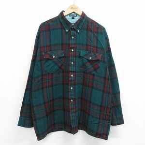 XL/古着 バンヒューセン 長袖 シャツ メンズ 90s 大きいサイズ ボタンダウン 緑 グリーン チェック 23oct20 中古 トップス 2OF